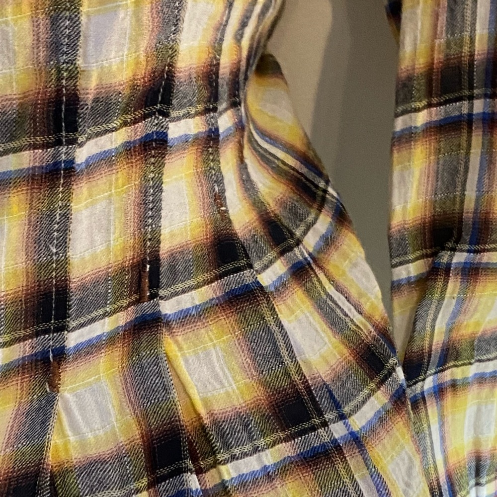 EUC yellow plaid blouse,Free People,pintuck waist, peplum,crochet trim,size S - Picture 7 of 14